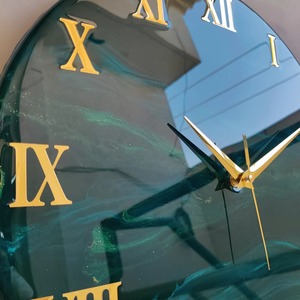 Modern Acrylic Resin <b>Wall</b> <b>Clock</b> Round Analog Quartz <b>Mirror</b> Effect Roman Numerals Green Blue Abstract Design Living Room Decor - Product Image 5