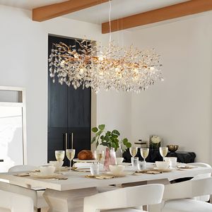 Lampadario Moderno a 14 Luci con Rami in Cristallo Dorato da 49,2 Pollici, Pendente di Lusso a Goccia di Pioggia per Sala da Pranzo e Cucina - Product Image 3