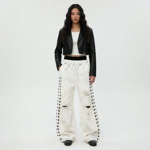Glory Custom Screen Print Distressed Oversized Double Waist Women <b>Trousers</b> Trendy Look Wide Leg <b>Trousers</b> OEM Wholesale - Product Image 3