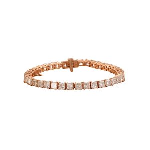 Bracelet tennis en diamant de laboratoire taille princesse 13,53 carats, or rose 14 carats, style tendance à 4 griffes - Product Image 1