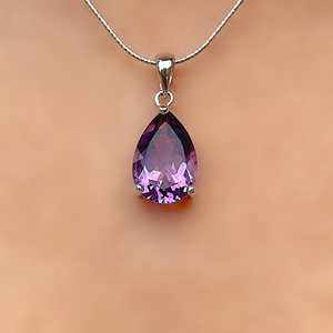 Genuine <b>Amethyst</b> Pear Teardrop Solitaire Silver Pendant February Birthstone Elegant Handmade Jewelry Gift For Women - Product Image 6