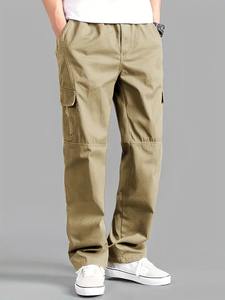 กางเกงคาร์โก้ลำลองสำหรับผู้ชาย ผ้าฝ้ายผสมผ้าแคนวาส เอวกลาง ความยาวเต็มตัว ชุดทำงาน มีกระเป๋าข้าง กิจกรรมกลางแจ้ง - Product Image 2