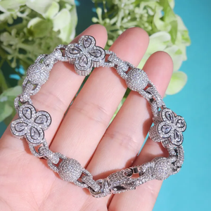 Iced Out Flower Bracelet Diamond Link Jewelry White Gold Finish Luxury Hip Hop Statement Bracelet For Women <b>Men</b> - Product Image 4