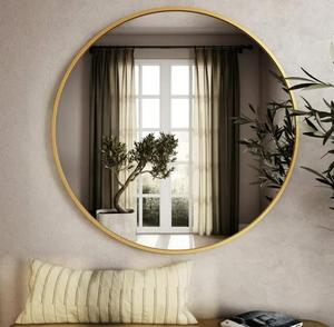 Modern Round Brass <b>Frame</b> Wall Mirror Decorative Circle Design for Living Room Bedroom Interior - Product Image 2
