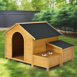 Cuccia per Cani in Legno Massiccio con Ciotola e Finestra, Villa per Animali da Esterno, Cabina per Gatti - Product Image 5