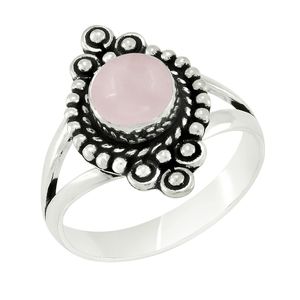 Rose Quartz Round Cut Handmade Oxidized 925 Silver <b>Ring</b> Gemstone Bezel Set Vintage Women's Statement <b>Rings</b> - Product Image 1