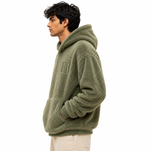 Proveedor de Sudaderas con Capucha de Algodón y Forro Polar para Hombre, Personalizadas al por Mayor, de Corte Holgado, con Bolsillo Delantero y Bordado en el Pecho, para Uso Casual de Invierno - Product Image 3