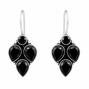 Boucles d'oreilles en onyx noir en forme de goutte d'eau |   Boucles d'oreilles ethniques bohèmes plaquées argent antique pour fête, bijoux faits à la main pour femmes, directement de l'usine - Product Image 1