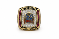Bague de champion NDFL 2021, bague cocktail moderne en laiton plaqué or avec zircone cubique et pierres rouges, forme bouclier, bijoux pour homme
