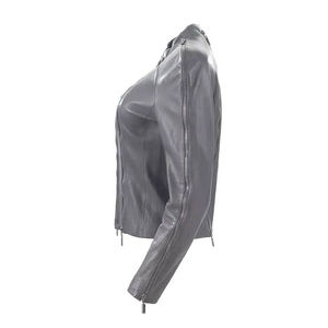 Chaquetas de cuero para mujer con cuello alto y color sólido, diseño y talla personalizados, chaquetas de cuero para mujer de primera calidad - Product Image 4