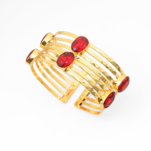 Handmade 18k Gold Plated Cuff Bangle with <b>Red</b> Garnet Quartz Gemstone Statement Jewelry - Adjustable Bangle - Gift for her - Product Image 2