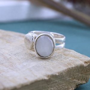 Handmade Moonstone Double Textured Band <b>Ring</b> Sterling Silver Oval Gemstone Statement Jewelry <b>Boho</b> Stackable <b>Ring</b> for Women - Product Image 6