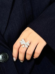Luxury Pave Lab Grown Diamond Bow <b>Ring</b> 14K White Gold Bowknot Ribbon Cocktail <b>Statement</b> <b>Ring</b> Gift for Her Anniversary - Product Image 6