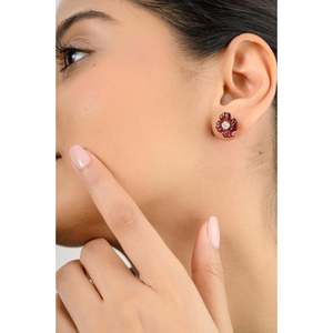 <b>Fine</b> Stud <b>Earrings</b> 18K Carved 9.25 Carat Tourmaline Vintage Flower <b>Earrings</b> - Product Image 6