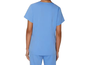 Ensemble de tenue médicale décontractée pour femmes, bleu clair, col en V, manches courtes, en tricot élasthanne, avec pantalon, pour détection d'aiguilles - Product Image 3