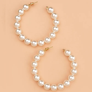 Pendientes de perlas elegantes a la moda, color blanco, pendientes de aro con perlas clásicas, accesorios de joyería de lujo para mujer, fiesta, boda - Product Image 1