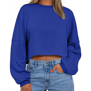 Sudadera Corta de Algodón 100% Impermeable para Mujer con Logo Personalizado, Transpirable, Cuello Redondo, Estilo Urbano y Hombros Caídos - Product Image 6