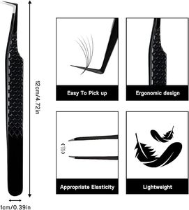 Pinces à cils pour extensions de cils, pointe en fibre, prise diamantée, pinces à 90 degrés pour extensions de cils, précision professionnelle, noires - Product Image 5