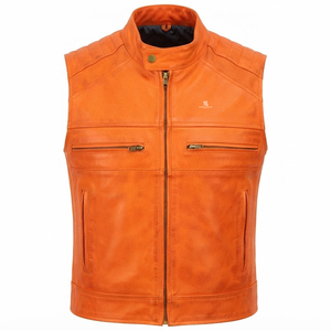 Men's Winter Leather <b>Vest</b> Adults Wholesale OEM ODM Custom Motorcycle Jacket Sleeveless Biker Vintage Casual Premium Outerwear - Product Image 3