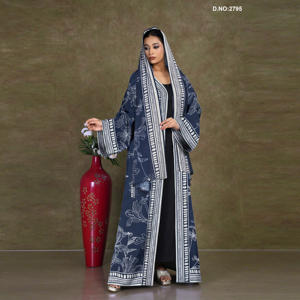Elegant Chiffon Long <b>Shrug</b> Abaya Style with Printed Motifs, Front Open Flowing Silhouette, Modest Luxury Wear - Product Image 3