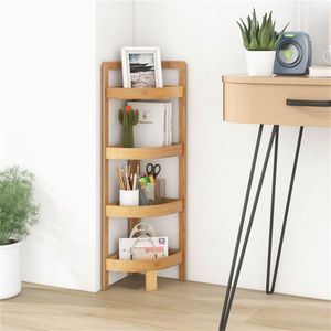 Scaffale da Bagno in Bambù con 4 Ripiani, Mensola Angolare da Cucina in Acciaio con Finitura in Alluminio - Product Image 4