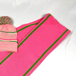 Ensemble Écharpe et Bonnet Premium AKA Longue en Tricot Épais Rose et Vert avec Franges, en Acrylique Doux, Accessoire d'Hiver Unisexe - Product Image 4