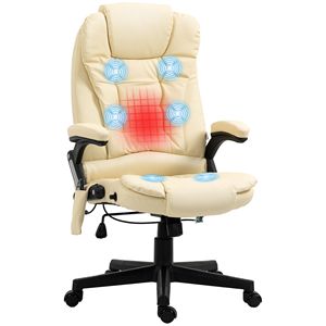 Sedia da Ufficio Ergonomica Reclinabile Beige con 6 Modalità di Vibrazione, Massaggio Riscaldato, Altezza Regolabile, Comoda, Girevole, Contemporanea in Nylon - Product Image 1