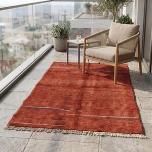 Alfombra de Lana Anudada a Mano de Primera Calidad, Inspirada en el Estilo Marroquí, Color Rojo Óxido, Diseño Tribal Minimalista con Rayas, Alfombra Decorativa - Product Image 5