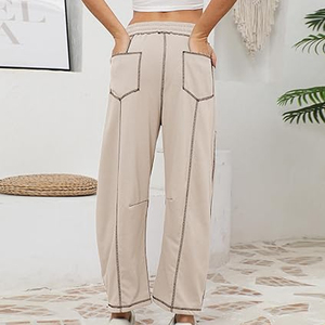 Pantalon cargo pour femme, coupe large, taille haute, avec cordon de serrage, style jogger, coupe ample, streetwear, décontracté, pour la détente - Product Image 3