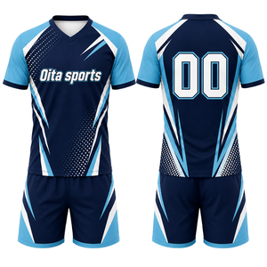 Uniforme de Voleibol Sublimado Azul Cielo Marino, Conjunto de Camiseta Deportiva de Manga Corta y Pantalones Cortos, Ropa Deportiva para Equipos, Entrenamiento y Partidos - Product Image 1