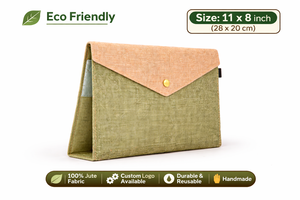 Eco Friendly Jute Button Closure Fashion Style <b>File</b> Folder Envelope Bag 11x8 Inch <b>Document</b> Pouch Reusable Handmade Office Sleeve - Product Image 5