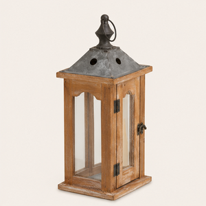 Farol de Madera Estilo Rústico con Tapa Metálica, Portavelas Decorativo Vintage para Centro de Mesa de Boda, Decoración de Jardín e Interiores - Product Image 6