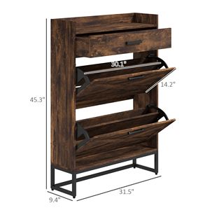 Scarpiera Moderna Rustica Marrone in Legno con 2 Cassetti Ribaltabili per 12 Paia - Ideale per Ingresso e Appartamento - Product Image 3