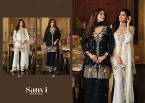 Ensemble palazzo indien pour femmes, 3 pièces, broderie fantaisie, tissu en georgette, séchage rapide, pour mariage, Diwali, fêtes, NOUVEAU DESIGN - Product Image 2