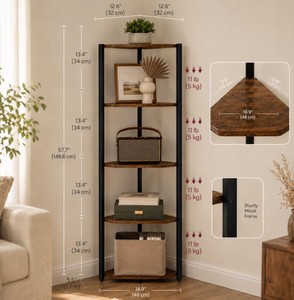 Modern Wooden Etagere Shelf 5-Tier Freestanding <b>Bookcase</b> Storage Rack for Living Room Home Furniture <b>Rustic</b> Design - Product Image 6