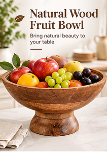 Handmade AcaciaU Wooden Eco-Friendly Fruit <b>Bowl</b> Pedestal Serving <b>Bowl</b> Home Dining Decor Traditional <b>Chinese</b> Style Party - Product Image 2