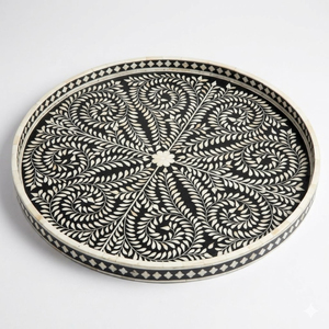 Plateau de service en os noir incrusté, motif floral de luxe, plateau décoratif ottoman rectangulaire, artisanat indien pour la table à café - Product Image 6