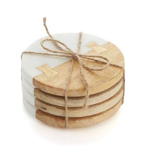 Handmade <b>White</b> Marble Wood <b>Coasters</b> Set Durable Absorbent Modern Luxury Design 400mm Diameter 10mm Thick for Restaurant Hotel - Product Image 3