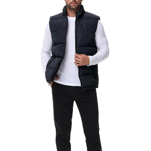 Chaleco Acolchado Azul Marino para Hombre, Cuello Alto, Cierre de Cremallera, Cortavientos, Informal, Ropa de Invierno, Relleno de Poliéster, Bolsillos, Largo Regular - Product Image 4
