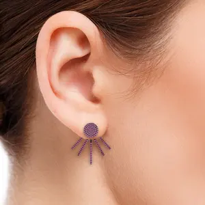 10 MM Pave Set Gemstone With Diamonds Handmade Designer Ear Stud Cuff Ruby Jewelry by Metarock Jewels