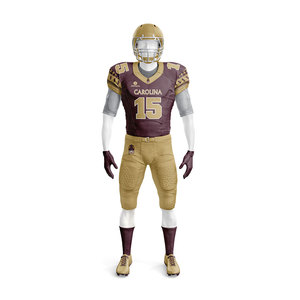 Fabricante de Uniformes de Fútbol Americano Personalizados – Conjunto de Uniforme de Fútbol Americano Sublimado Premium en Color Granate y Dorado - Product Image 2