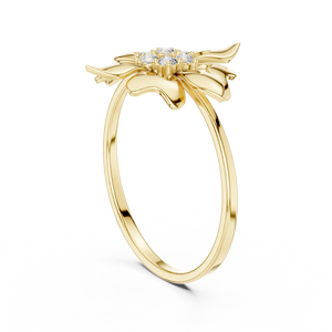 Anillo Minimalista en Forma de Flor de Oro Amarillo Sólido de 10k, 14k, 18k con Diamantes Cultivados en Laboratorio de Corte Redondo, Anillo de Boda Clásico, Regalo para Ella - Product Image 4