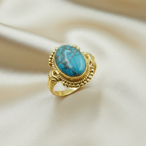 Bague ovale en turquoise bleu cuivre, argent sterling 925, faite à la main, style vintage bohème, bijou pour femme, cadeau de Noël - Product Image 3