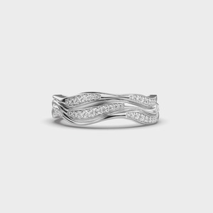 Anillo de Diamantes de Tres Ondas, Oro Blanco de 18K, Corte Redondo, Engaste Pavé, Joyería Fina Moderna y de Lujo para Mujer, Banda de Eternidad - Product Image 1