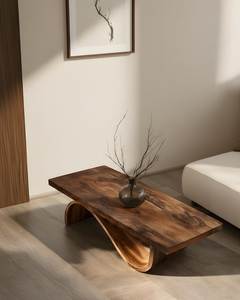Mesa de Centro Moderna Hecha a Mano de Madera Maciza con Base Ondulada Escultural, Muebles Minimalistas para Sala de Estar - Product Image 4