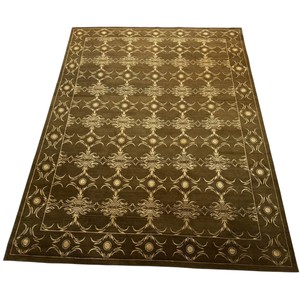 Tapis en laine et soie noué à la main avec motifs ornementaux marron et or, à poils ras coupés, pour salon et chambre élégants - Product Image 3