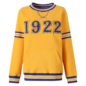 Sweat-shirt en chenille Sigma Gamma Rho 1922 pour femme, col rond, poche raglan, couleur or et bleu, pull de sororité - Product Image 1