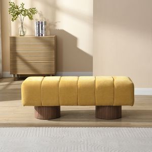 Panca imbottita in ciniglia gialla per sala da pranzo, nessun montaggio richiesto, panca ottomana per ingresso, camera da letto, arredamento per interni - Product Image 2