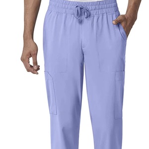 Ensemble de blouses médicales bleu clair pour hommes avec accents bleu marine, col en V, manches courtes, en polyester et coton tissé, uniformes d'hôpital, qualité supérieure - Product Image 5