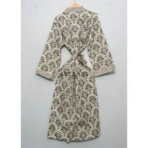 Kimono de algodón hecho a mano con estampado floral, ropa de dormir de verano, estampado en bloques, largo hasta el suelo, bata de dama de honor, pareo de playa, kimono informal. - Product Image 6